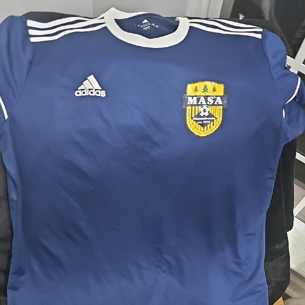 Adidas Navy Blue Soccer Shirt with White Trim